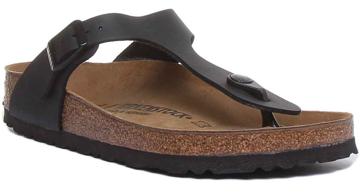 Birkenstock Gizeh Sandale pour femmes Birko Flor T Bar en noire, style tongs