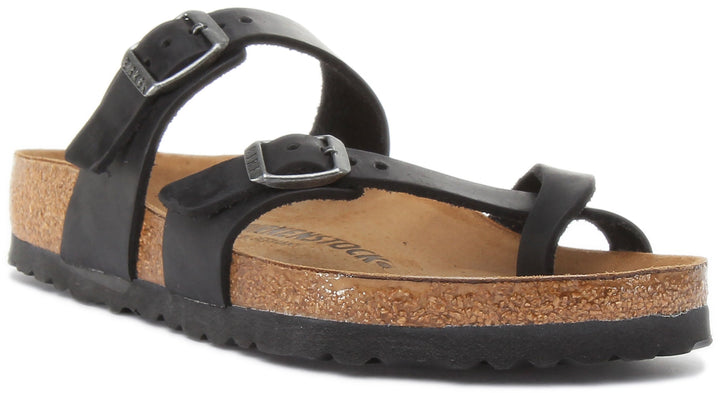 Birkenstock Mayari Sandales à lanières en cuir huilé pour femmes en noir