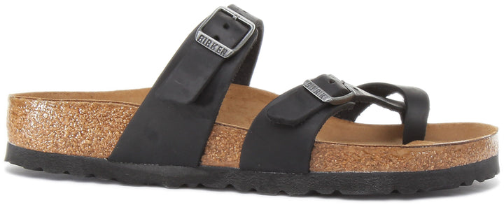 Birkenstock Mayari Sandales à lanières en cuir huilé pour femmes en noir