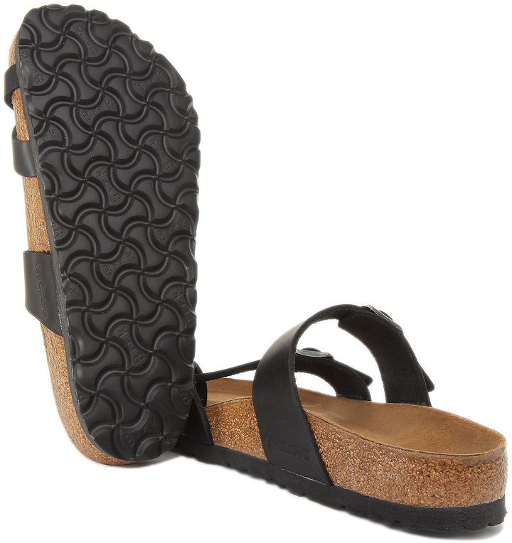 Birkenstock Mayari Sandales à lanières en cuir huilé pour femmes en noir
