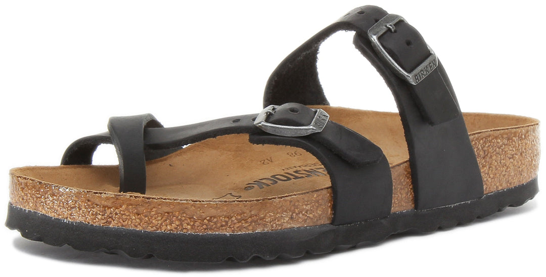 Birkenstock Mayari Sandales à lanières en cuir huilé pour femmes en noir