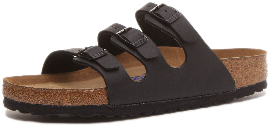 Birkenstock Florida Sandales Birko Flor à trois lanières pour femmes en noir