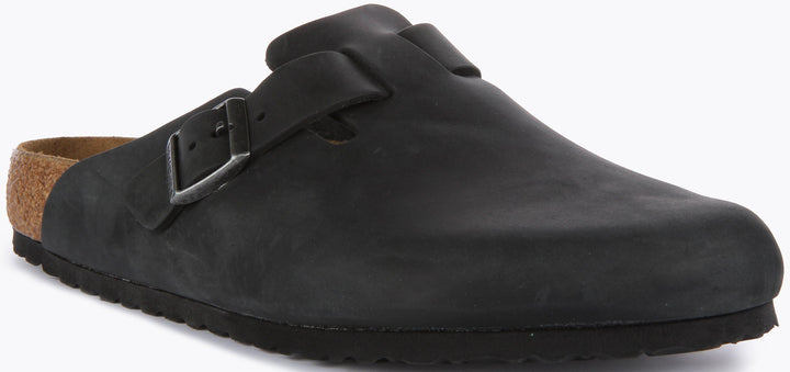 Birkenstock Boston BS Sandale en cuir huilé poure en noir