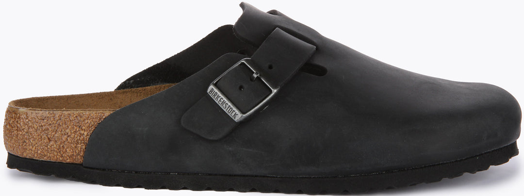 Birkenstock Boston BS Sandale en cuir huilé poure en noir