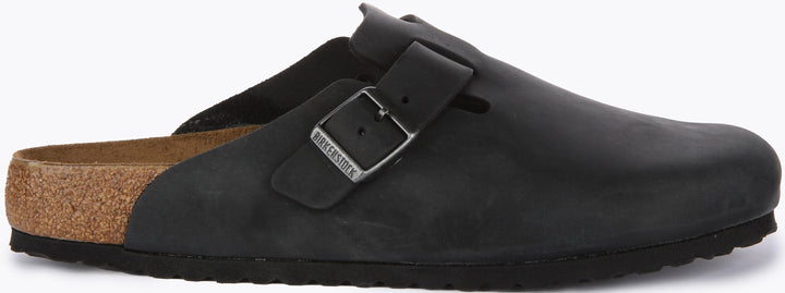 Birkenstock Boston BS Sandale en cuir huilé poure en noir