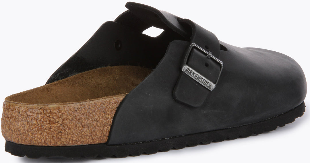 Birkenstock Boston BS Sandale en cuir huilé poure en noir