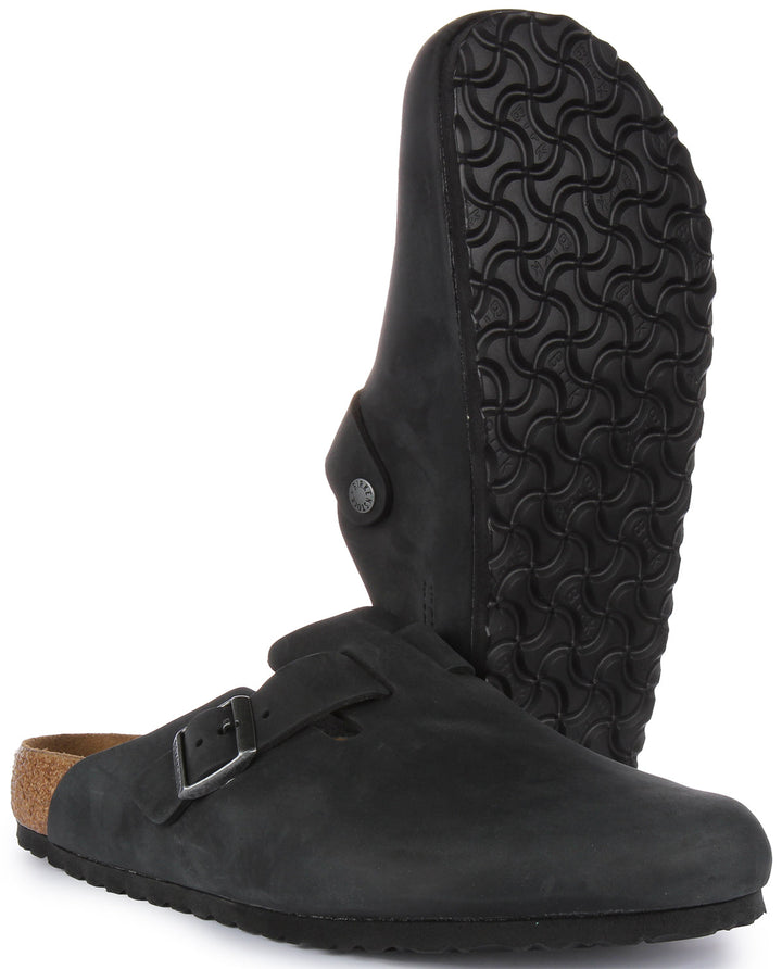 Birkenstock Boston BS Sandale en cuir huilé poure en noir