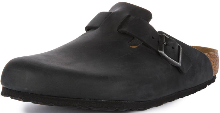 Birkenstock Boston BS Sandale en cuir huilé poure en noir