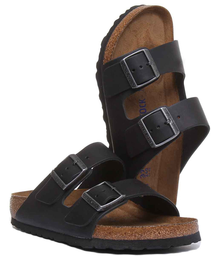 Birkenstock Arizona SFB Sandale à lanière en cuir huilé poure en noir