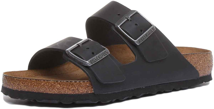 Birkenstock Arizona SFB Sandale à lanière en cuir huilé poure en noir