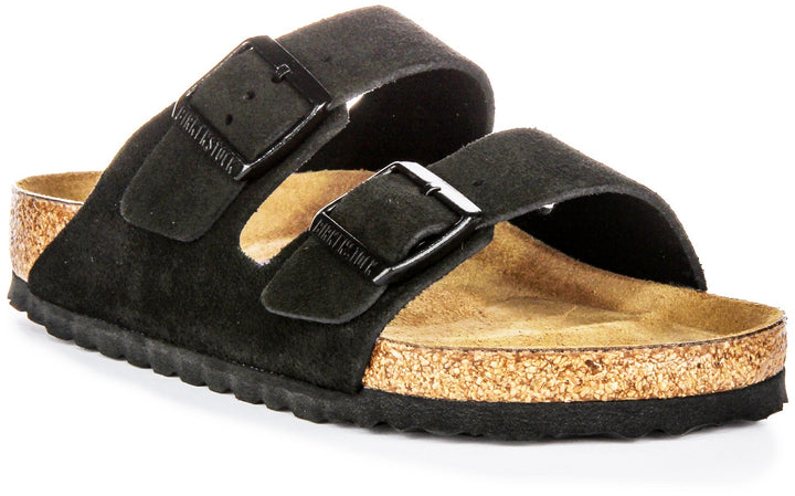 Birkenstock Arizona Semelle Souple en Daim Noir | Coupe Régulière