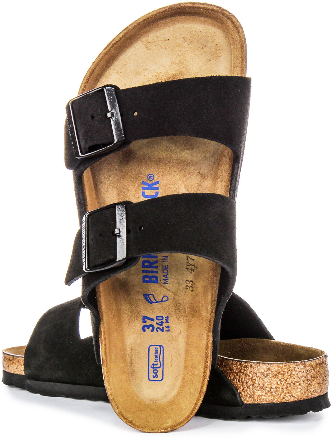Birkenstock Arizona Semelle Souple en Daim Noir | Coupe Régulière
