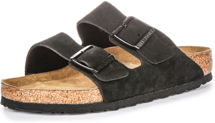 Birkenstock Arizona Semelle Souple en Daim Noir | Coupe Régulière