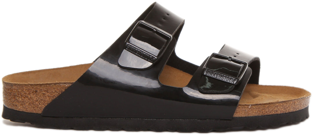 Birkenstock Arizona Sandale Birko Flor en verni noir à double lanière pour femme