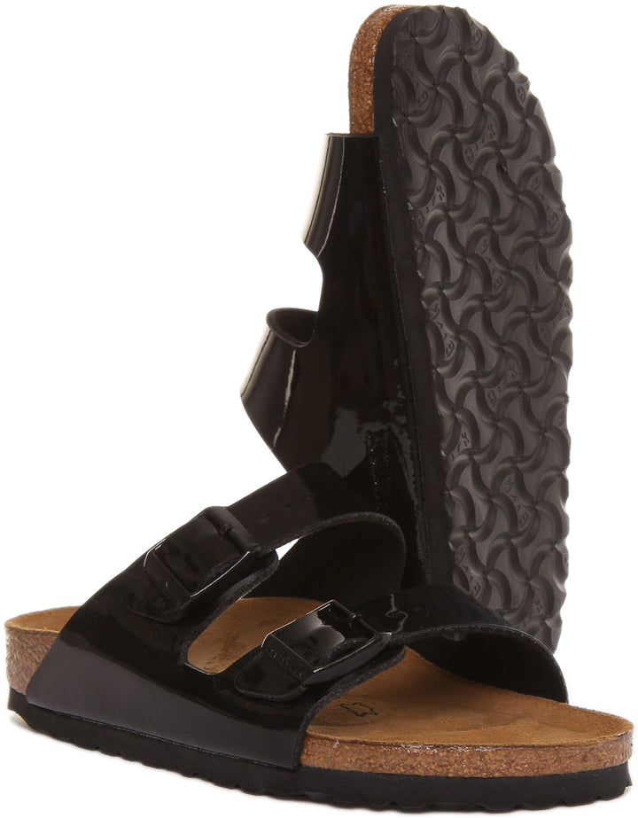 Birkenstock Arizona Sandale Birko Flor en verni noir à double lanière pour femme
