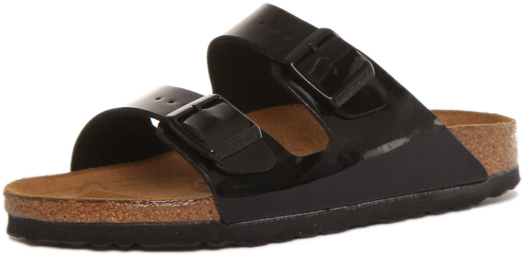 Birkenstock Arizona Sandale Birko Flor en verni noir à double lanière pour femme