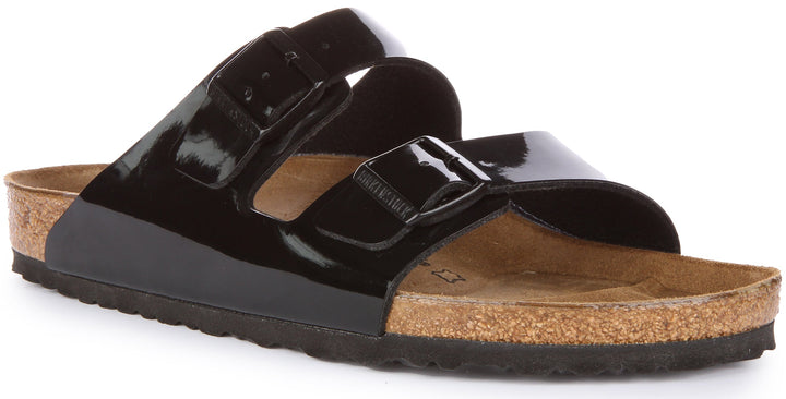Birkenstock Arizona Sandale de verni Birko Flor poure en noir verni