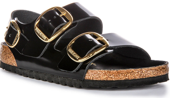 Birkenstock Milano Big Buck Sandales en cuir pour femmes en vernis noir