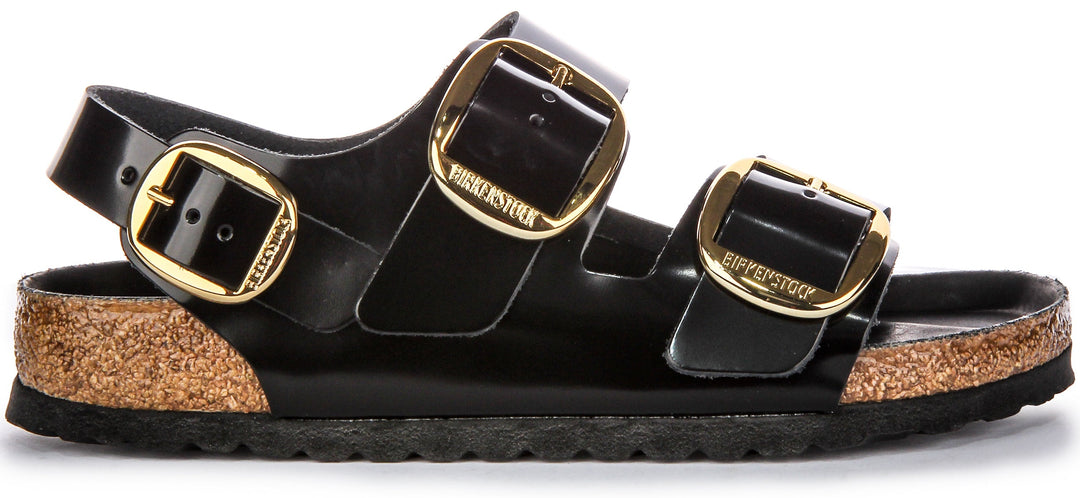 Birkenstock Milano Big Buck Sandales en cuir pour femmes en vernis noir