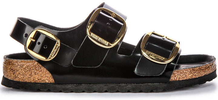 Birkenstock Milano Big Buck Sandales en cuir pour femmes en vernis noir