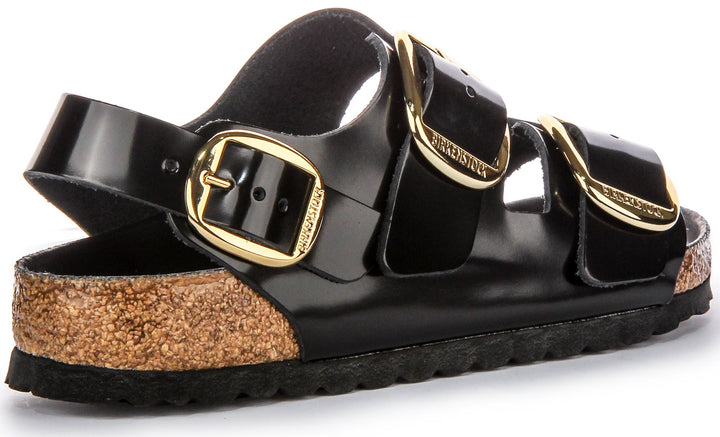 Birkenstock Milano Big Buck Sandales en cuir pour femmes en vernis noir