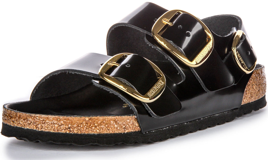 Birkenstock Milano Big Buck Sandales en cuir pour femmes en vernis noir