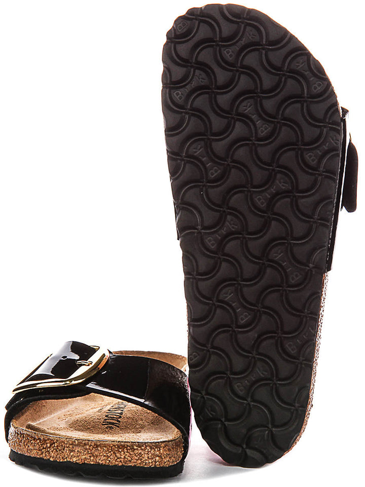 Birkenstock Madrid Big Buckle In Black Patent For Women | Regular Fit