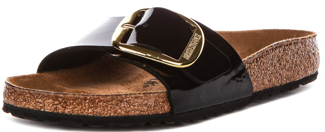 Birkenstock Madrid Big Buckle In Black Patent For Women | Regular Fit