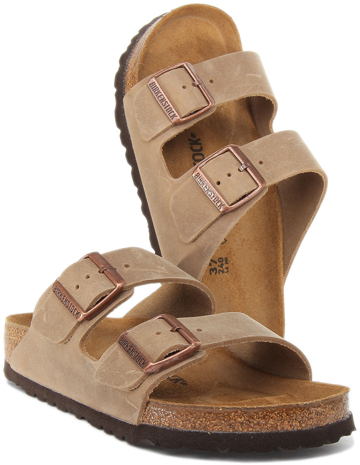 Birkenstock Arizona Sandales à deux brides en cuir nubuck huilé pour femmes en brun