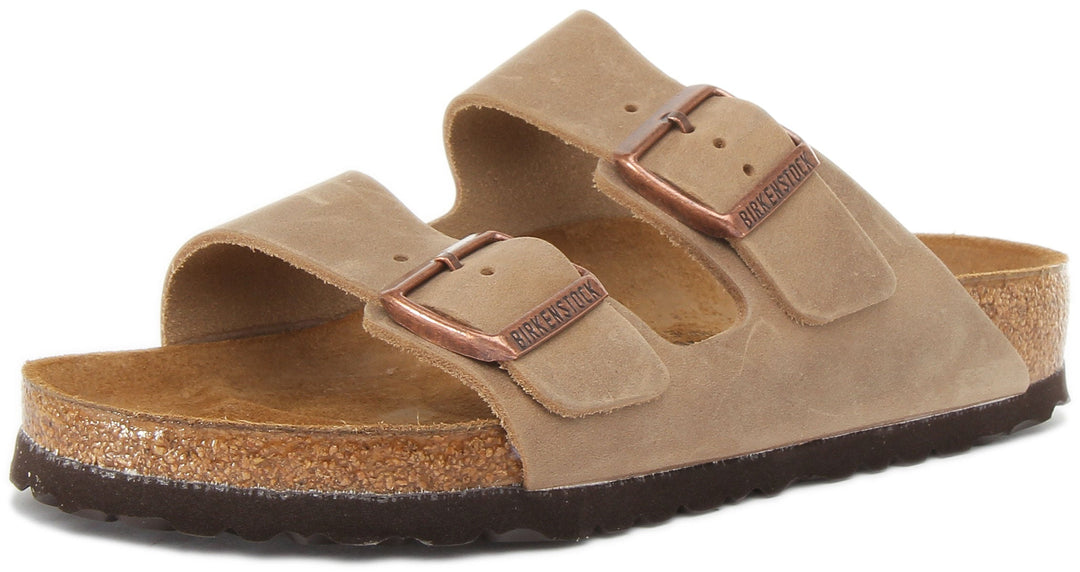 Birkenstock Arizona Sandales à deux brides en cuir nubuck huilé pour femmes en brun