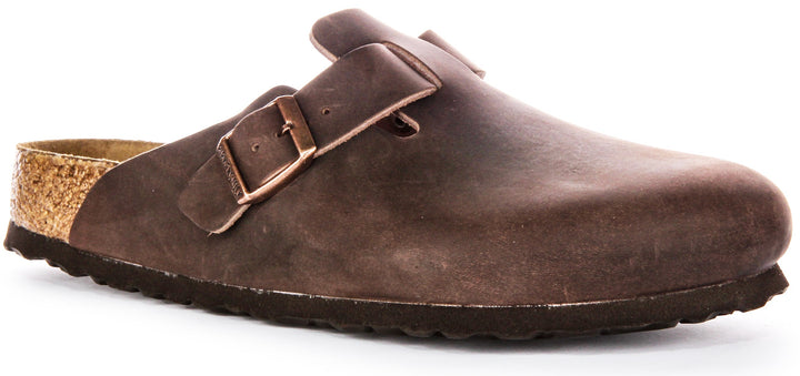 Birkenstock Boston BS Sandales Élégantes en Cuir Huilé Pin Marron