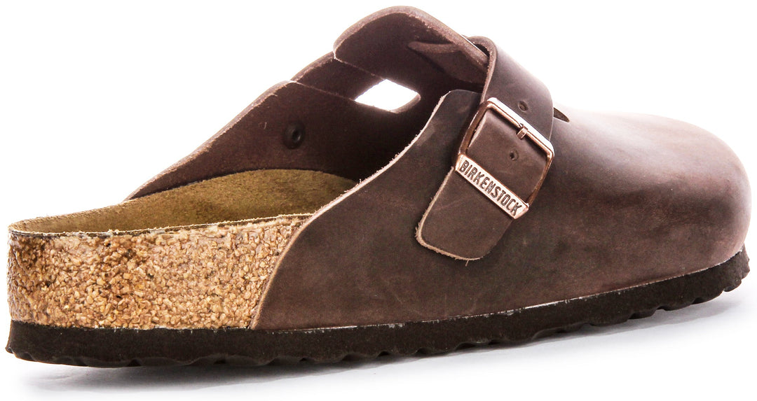Birkenstock Boston BS Sandales Élégantes en Cuir Huilé Pin Marron