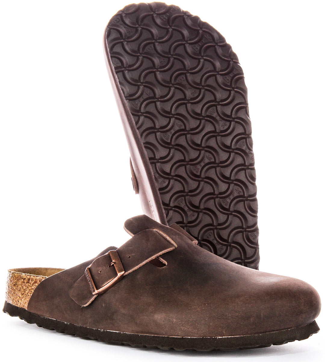 Birkenstock Boston BS Sandales Élégantes en Cuir Huilé Pin Marron