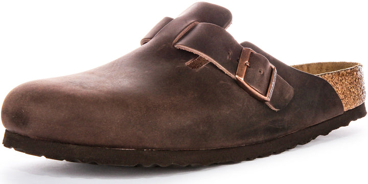 Birkenstock Boston BS Sandales Élégantes en Cuir Huilé Pin Marron
