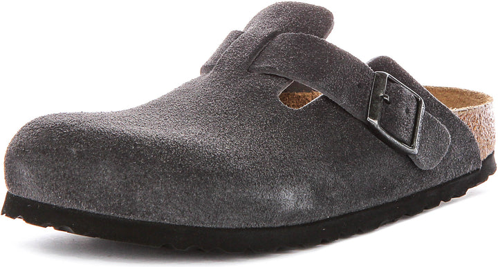 Birkenstock Boston Bs In Charcoal Suede | Narrow Fit