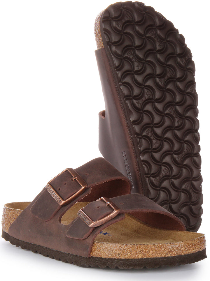 Birkenstock Arizona SFB Sandale à lanière en cuir huilé poure en choco brun