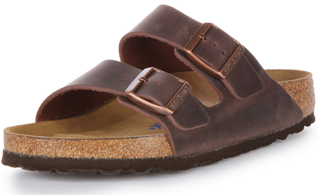 Birkenstock Arizona SFB Sandale à lanière en cuir huilé poure en choco brun