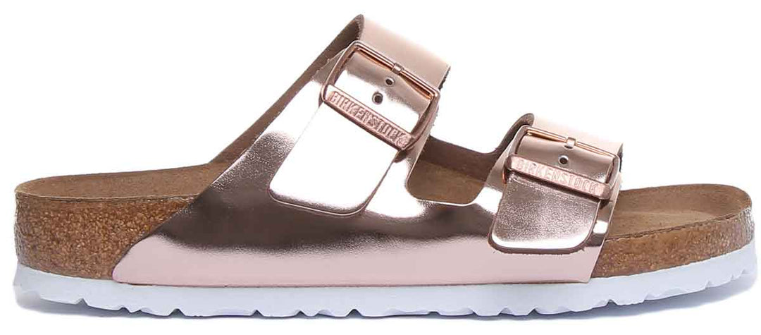 Birkenstock Arizona Sandale métallique à 2 brides avec semelle souple pour femme en cuivre