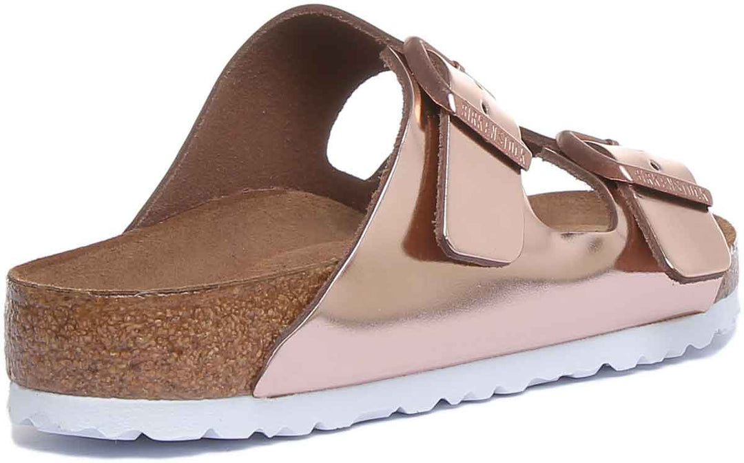 Birkenstock Arizona Sandale métallique à 2 brides avec semelle souple pour femme en cuivre
