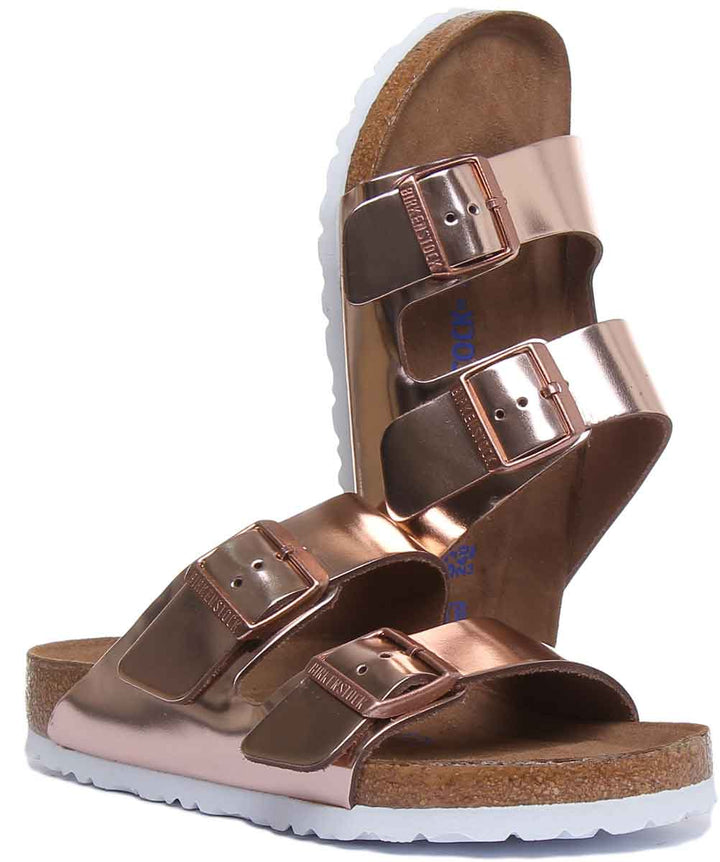 Birkenstock Arizona Sandale métallique à 2 brides avec semelle souple pour femme en cuivre
