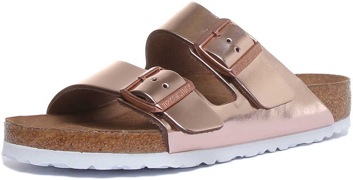 Birkenstock Arizona Sandale métallique à 2 brides avec semelle souple pour femme en cuivre