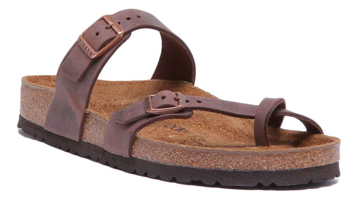 Birkenstock Mayari Sandale à lanières en cuir huilé pour femmes, brun foncé