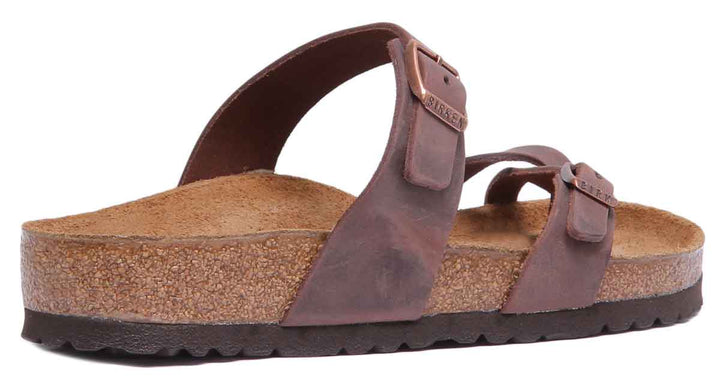 Birkenstock Mayari Sandale à lanières en cuir huilé pour femmes, brun foncé