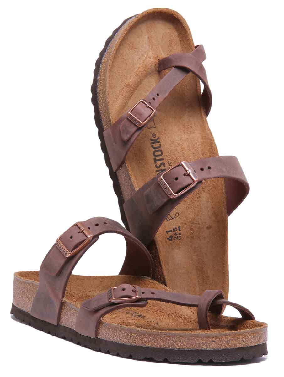 Birkenstock Mayari Sandale à lanières en cuir huilé pour femmes, brun foncé