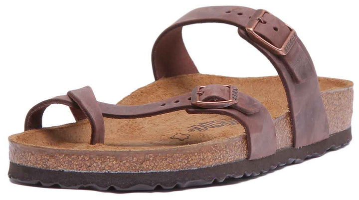 Birkenstock Mayari Sandale à lanières en cuir huilé pour femmes, brun foncé