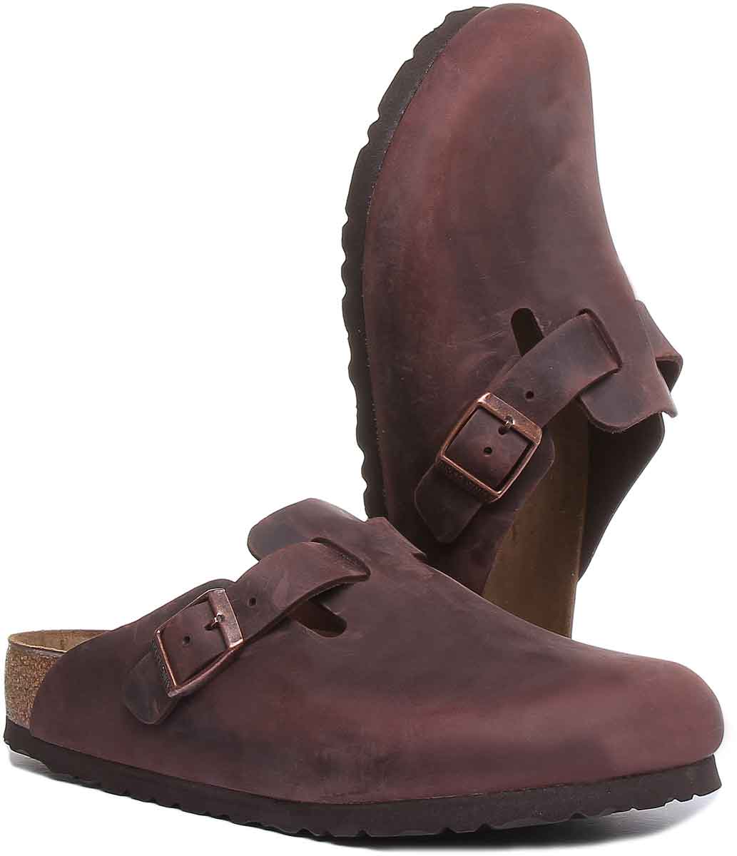 Birkenstock Boston NL sandales en cuir pour hommes en brun foncé