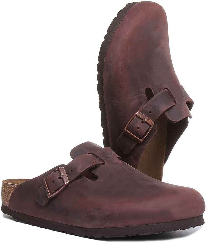 Birkenstock Boston NL sandales en cuir pour hommes en brun foncé