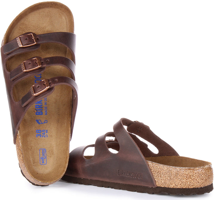 Birkenstock Florida Sandale en cuir huilé à trois lanières poure en brun foncé