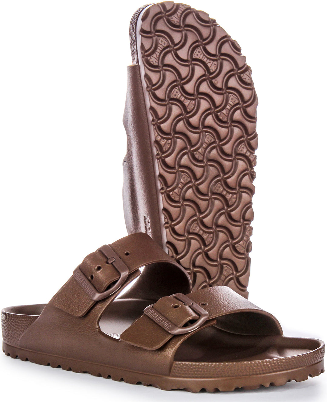 Birkenstock Arizona Eva Sandales en caoutchouc pour femmes en brun foncé
