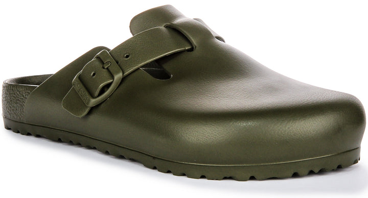 Birkenstock Boston EVA Sabots en Caoutchouc EVA de Haute Qualité et Neutre en Odeur Kaki